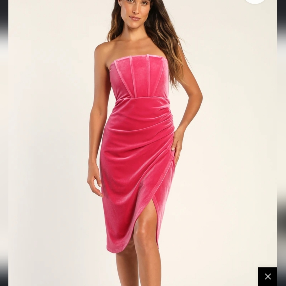 NWT Barbie pink velvet corset tulip dress